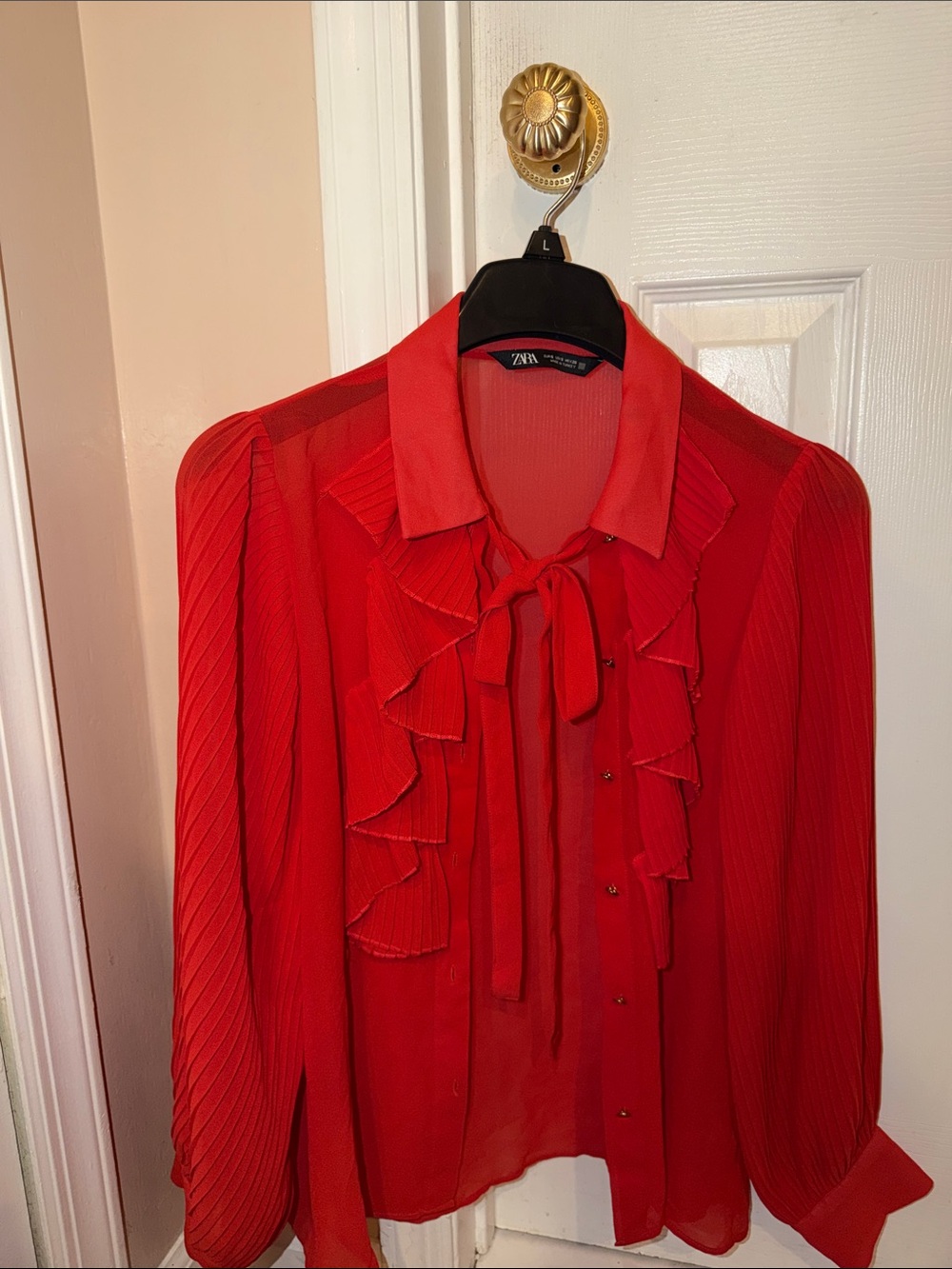Zara Red Ruffle Flow Blouse - Picture 6 of 10